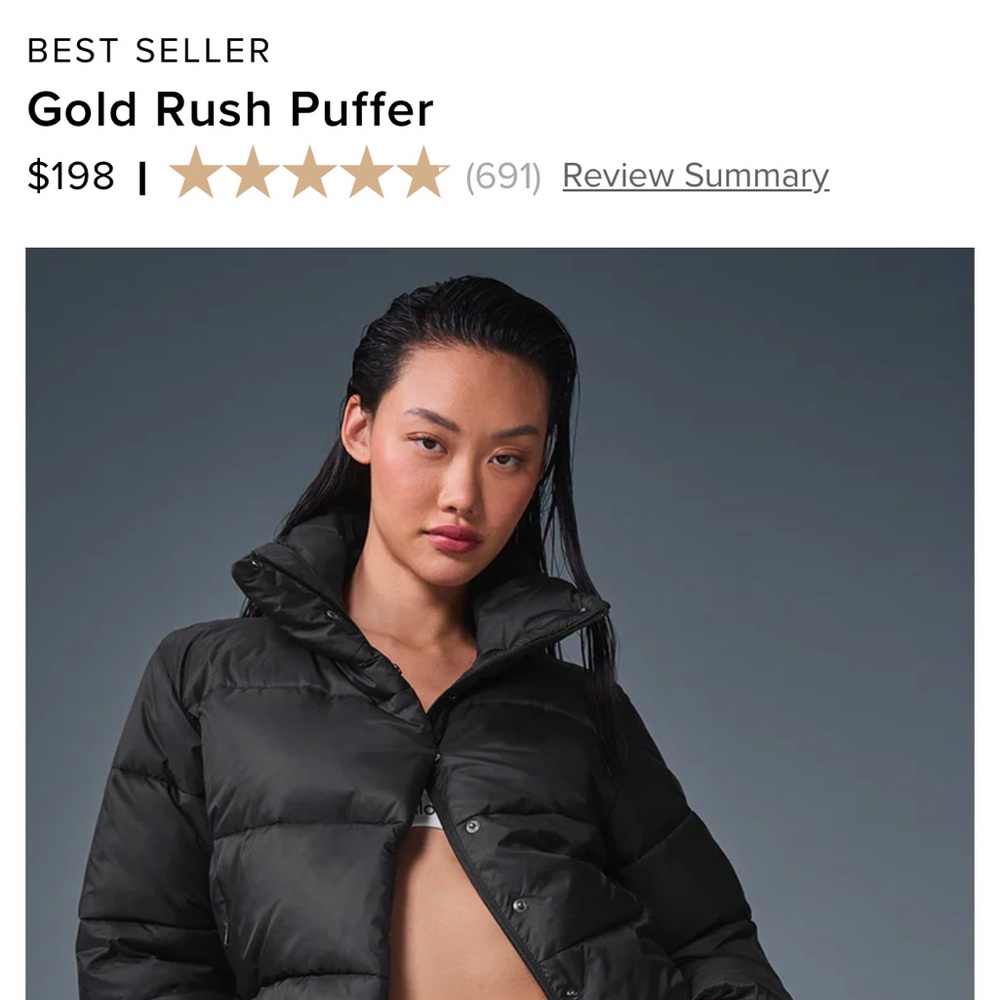 ALO YOGA GOLD RUSH PUFFER
BLACK 
SIZE S
NWOT NEVER WORN